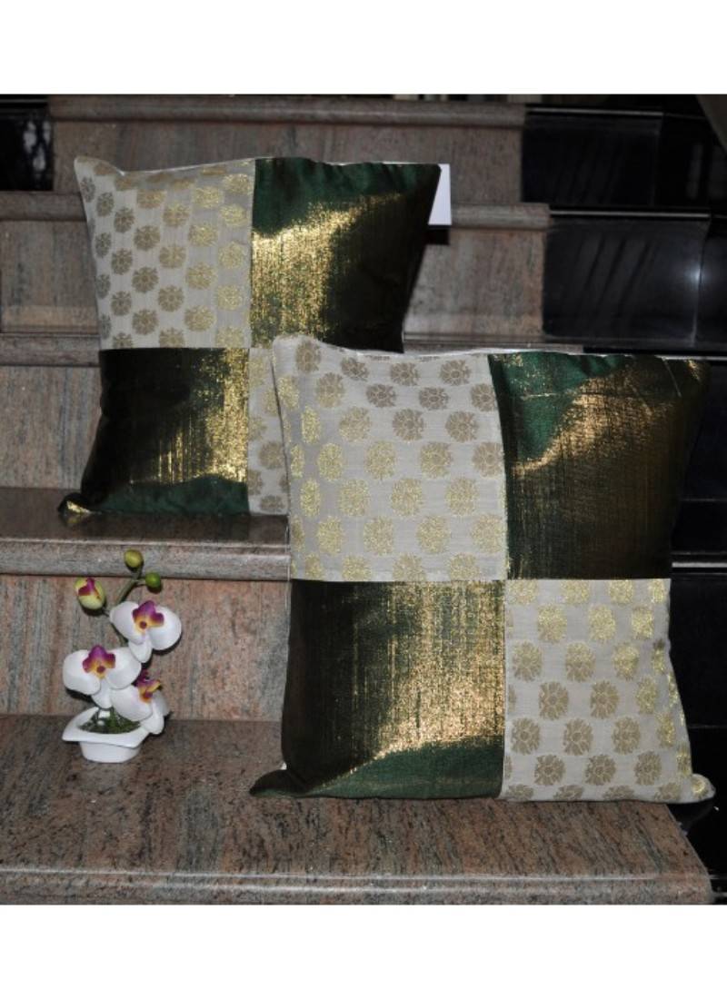 Jaipuri Handmade patchwork silk Cushion Cover Home Decor 16 X 16 Inches Set Of 2 Pcs