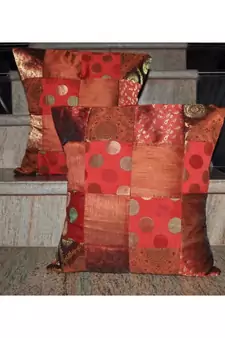 Indian Handmade Polka Dot silk Cushion Cover Sofa Dcor 16 X 16 Inches Set Of 2 Pcs
