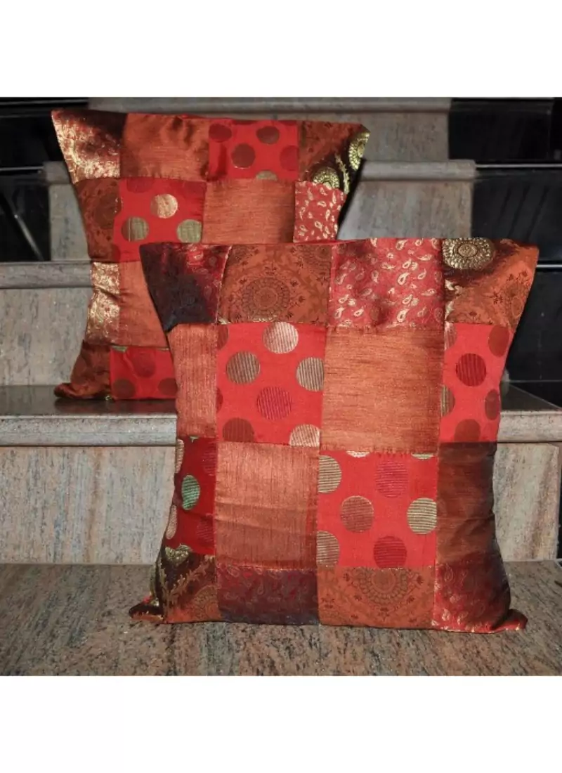 Indian Handmade Polka Dot silk Cushion Cover Sofa Dcor 16 X 16 Inches Set Of 2 Pcs
