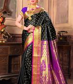 Black woven silk blend saree with blouse