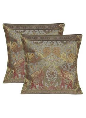 Lal Haveli Room Decorative Handmade silk Cushion Cover 16 X 16 Sets of 2 Pcs 1