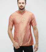 irin Pink Poly Viscose Half Sleeves Solid Mandarin Short Kurta For Men