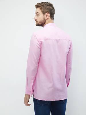 irin Pink Poly Cotton Full Sleeves Solid Mandarin Short Kurta For Men 4