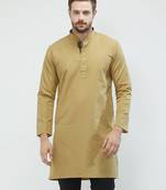 irin Beige Poly Cotton Full Sleeves Solid Mandarin Kurta For Men