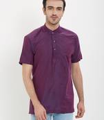 irin Purple Poly Viscose Half Sleeves Solid Mandarin Short Kurta For Men