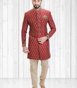 Red dupion hand_woven indo-western-dresses