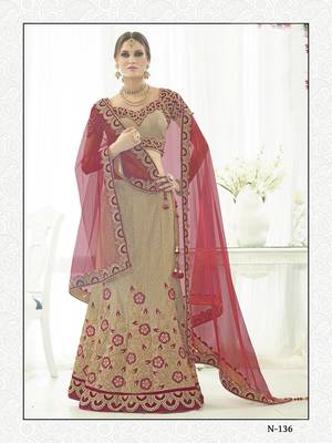 Beige And Maroon Gota,Velvet Lehenga Choli 1