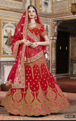 Red Embroidered Silk Lehenga With Bandhni Dupatta 1