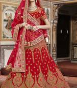 Red Embroidered Silk Lehenga With Bandhni Dupatta