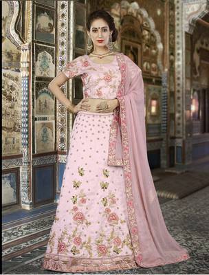 Light Pink Heavy Embroidered Silk Lehenga 1