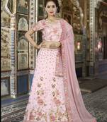 Light Pink Heavy Embroidered Silk Lehenga