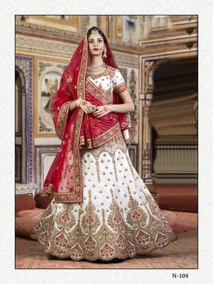 Red And White Embroidered Silk Lehenga With Bandhni Dupatta 1