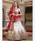 Red And White Embroidered Silk Lehenga With Bandhni Dupatta