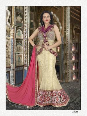 Cream And Purple Net Jacket Style Lehenga Choli 1