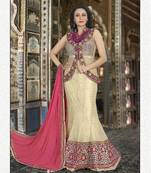 Cream And Purple Net Jacket Style Lehenga Choli