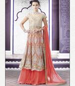 Beige And Peach  Embroidered Net Indo Western Suit