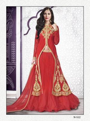 Red Embroidered  Net Indo Western Lehenga 1