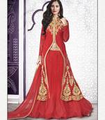 Red Embroidered  Net Indo Western Lehenga