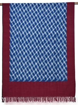 Blue and Red Pochampally Ikat Cotton Handloom Dupatta with Circles Design 1