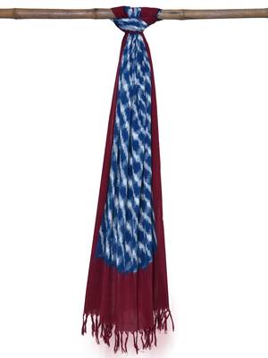 Blue and Red Pochampally Ikat Cotton Handloom Dupatta with Circles Design 2