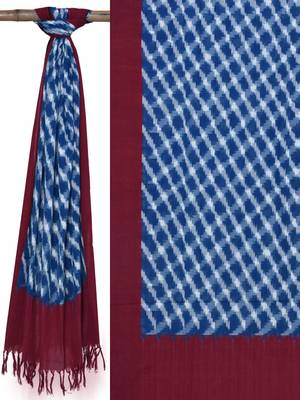Blue and Red Pochampally Ikat Cotton Handloom Dupatta with Circles Design 3