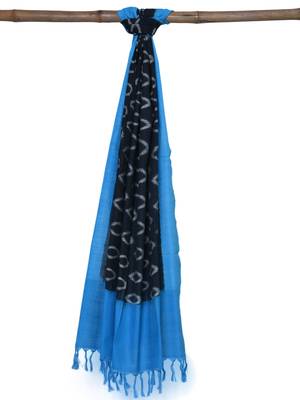Blue and Black Pochampally Ikat Cotton Handloom Dupatta with Temple Border Design 2