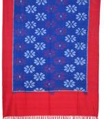 Blue and Red Pochampally Ikat Cotton Handloom Dupatta with Flower Design
