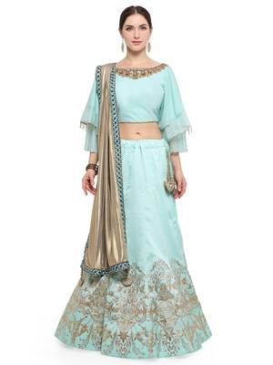 Light Blue Tusser Silk Lehenga 1
