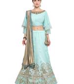 Light Blue Tusser Silk Lehenga