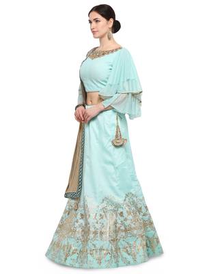 Light Blue Tusser Silk Lehenga 2
