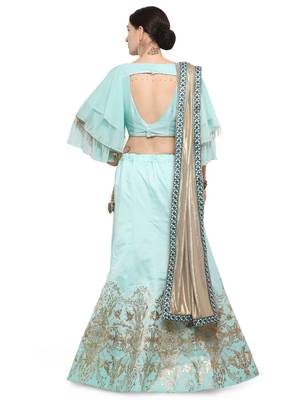 Light Blue Tusser Silk Lehenga 3
