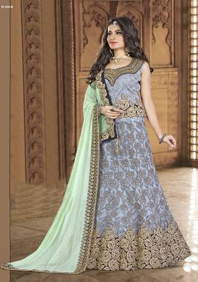 Charming Grey Silk Embroidered Lehenga Choli 1
