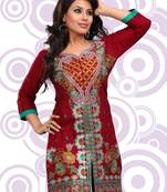 Maroon printed cotton short kurtis