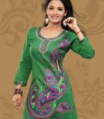 Green printed cotton poly short kurtis