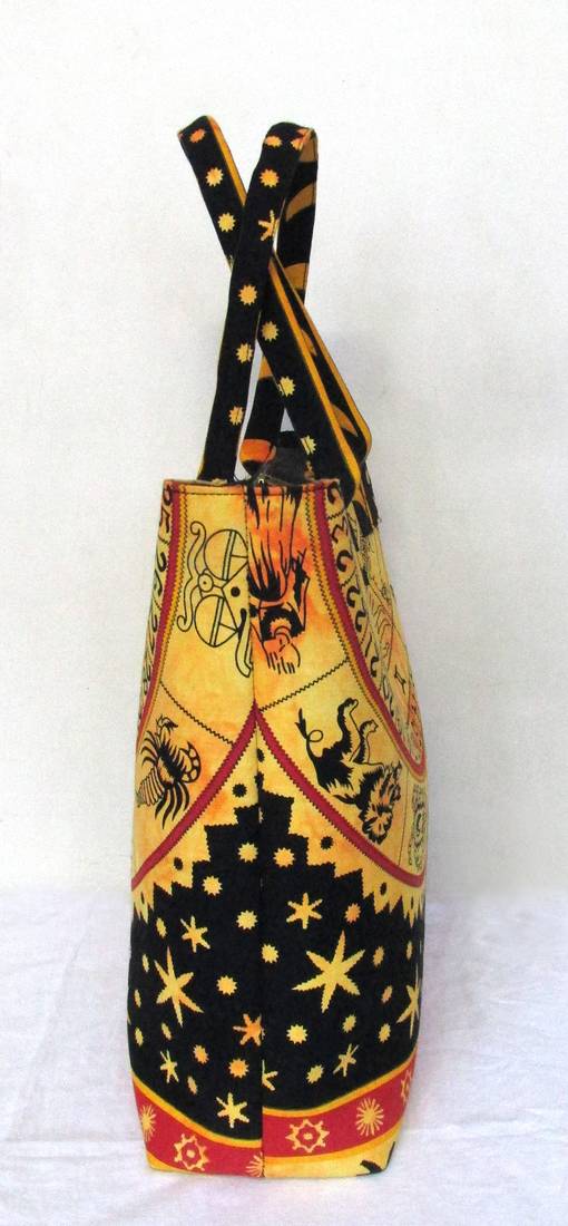 Indian Yellow Tie Dye Zodiac Astrology Mandala Zip Handbag Women Shoulder Shopping Bags Throw