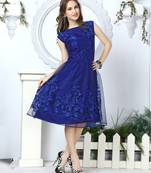 Navy blue embroidered net kurti