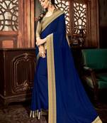 Navy blue plain georgette saree with blouse
