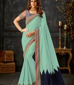 Sea Green Embroidered Silk Blend Saree With Blouse
