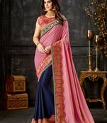 Pink Embroidered Silk Blend Saree With Blouse