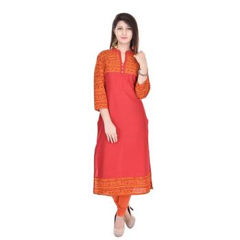 Orange Printed Cotton Kurtis 1