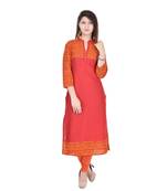 Orange Printed Cotton Kurtis