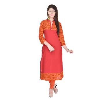 Orange Printed Cotton Kurtis 2