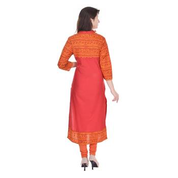 Orange Printed Cotton Kurtis 3