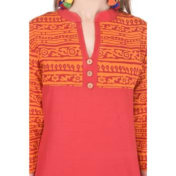Orange Printed Cotton Kurtis 4