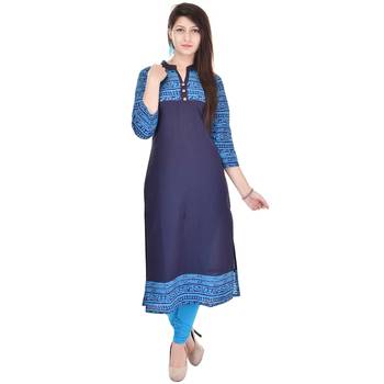 Navy Blue Printed Cotton Kurtis 1