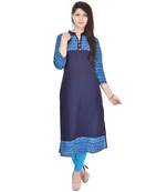 Navy Blue Printed Cotton Kurtis