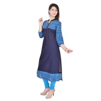 Navy Blue Printed Cotton Kurtis 3