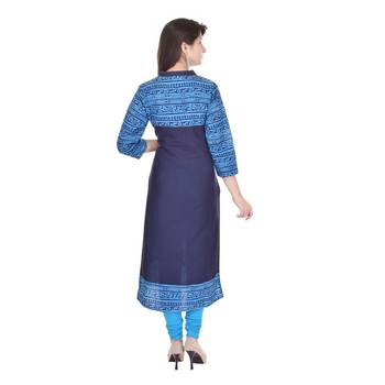 Navy Blue Printed Cotton Kurtis 4