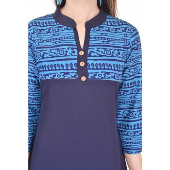 Navy Blue Printed Cotton Kurtis 5