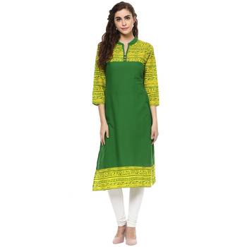 Green Printed Cotton Kurtis 1